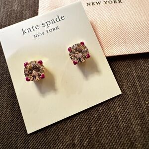 kate spade new york Crystal Stud Earrings Pink Gold Clear Round Set w/ Pouch